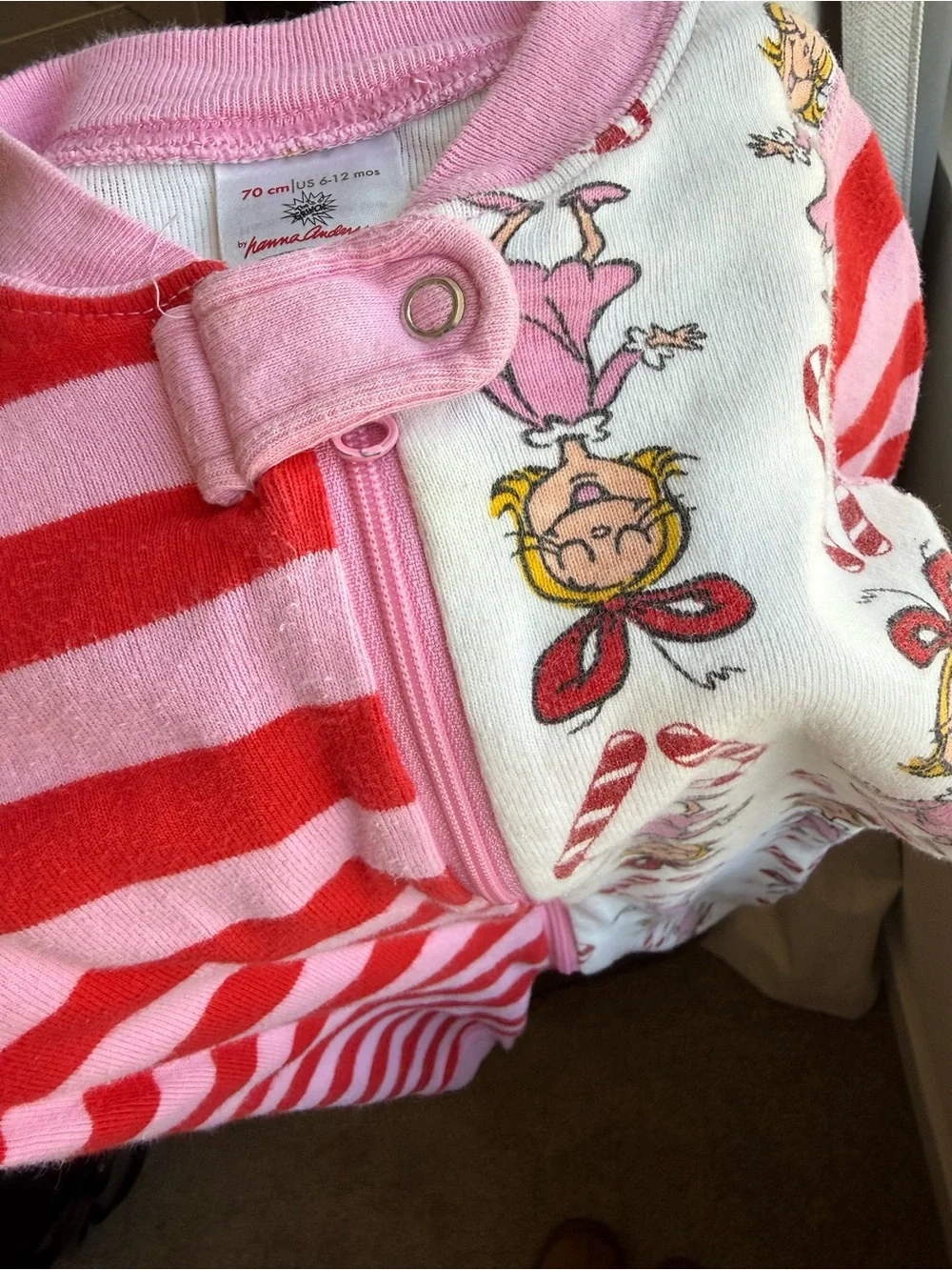 The Grinch Hanna Andersson Cindy Loo Who One-Piece Holiday Pajamas Size 6-12 mo